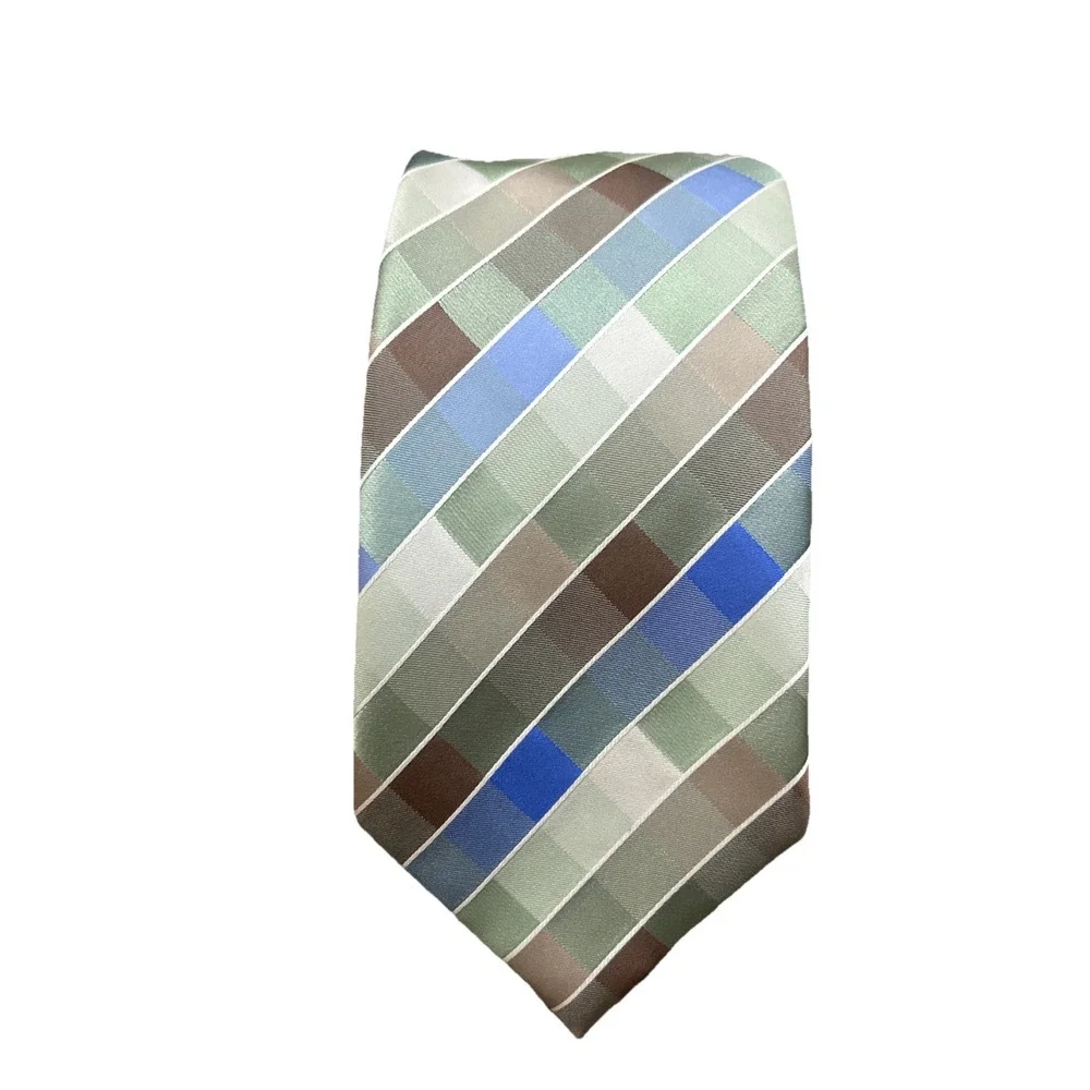 Kenneth Cole Reaction Green Blue 100% Silk Men's Neck Tie Stylish Trend‎ Modern